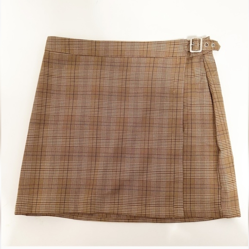 Elegant Tan Checkered Pencil Skirt